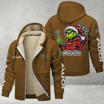 Audi Grinch Sherpa-Lined Custom Name Zipper Fleece Hoodie