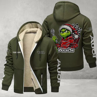 Audi Grinch Sherpa-Lined Custom Name Zipper Fleece Hoodie