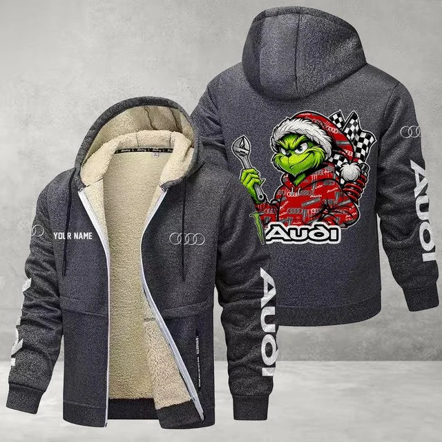 Audi Grinch Sherpa-Lined Custom Name Zipper Fleece Hoodie
