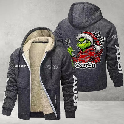 Audi Grinch Sherpa-Lined Custom Name Zipper Fleece Hoodie