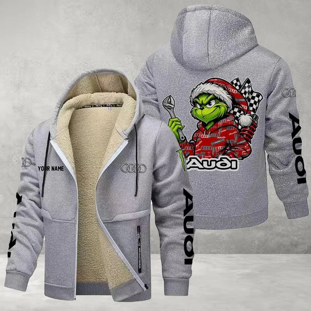 Audi Grinch Sherpa-Lined Custom Name Zipper Fleece Hoodie