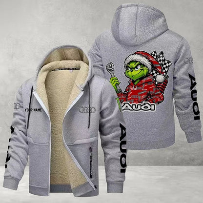 Audi Grinch Sherpa-Lined Custom Name Zipper Fleece Hoodie
