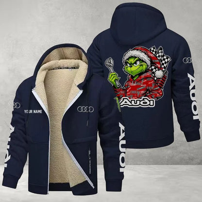 Audi Grinch Sherpa-Lined Custom Name Zipper Fleece Hoodie
