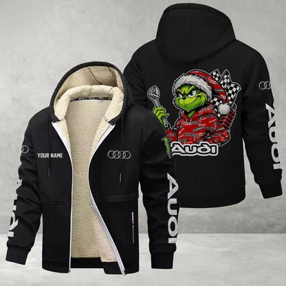 Audi Grinch Sherpa-Lined Custom Name Zipper Fleece Hoodie