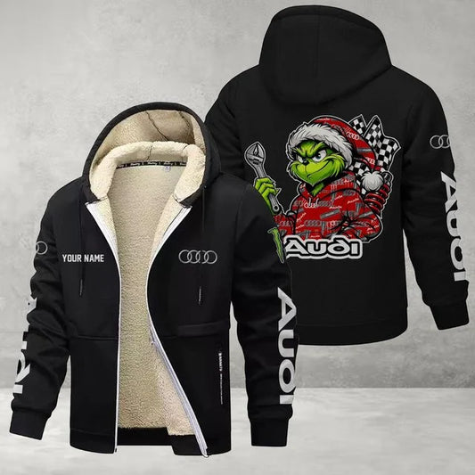 Audi Grinch Sherpa-Lined Custom Name Zipper Fleece Hoodie