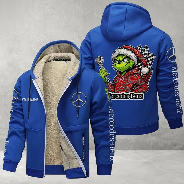 Mercedes-Benz Grinch Sherpa-Lined Custom Name Zipper Fleece Hoodie