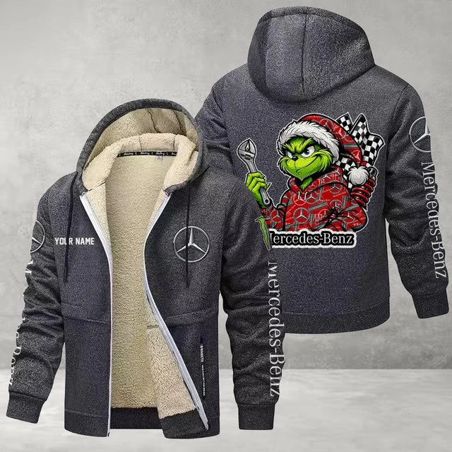Mercedes-Benz Grinch Sherpa-Lined Custom Name Zipper Fleece Hoodie