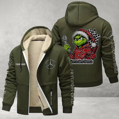Mercedes-Benz Grinch Sherpa-Lined Custom Name Zipper Fleece Hoodie
