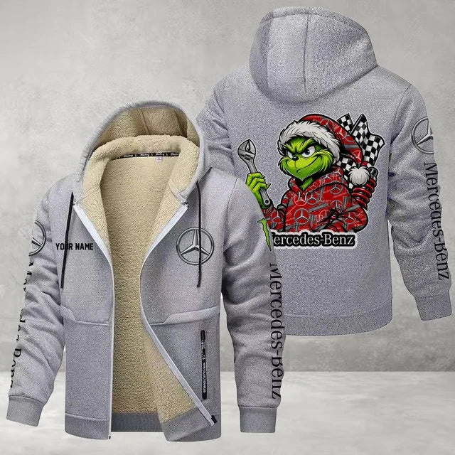 Mercedes-Benz Grinch Sherpa-Lined Custom Name Zipper Fleece Hoodie