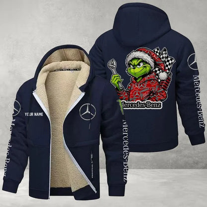 Mercedes-Benz Grinch Sherpa-Lined Custom Name Zipper Fleece Hoodie