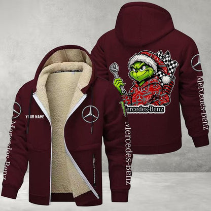 Mercedes-Benz Grinch Sherpa-Lined Custom Name Zipper Fleece Hoodie