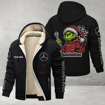 Mercedes-Benz Grinch Sherpa-Lined Custom Name Zipper Fleece Hoodie