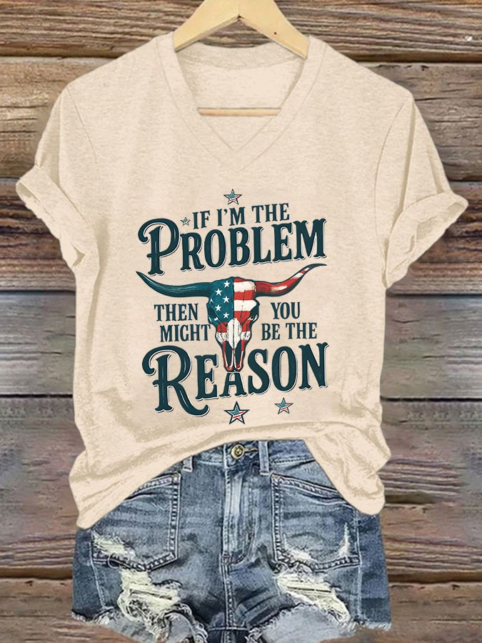 Women's Casual Western Style Graphic Print V-Neck Short Sleeve T-Shirt