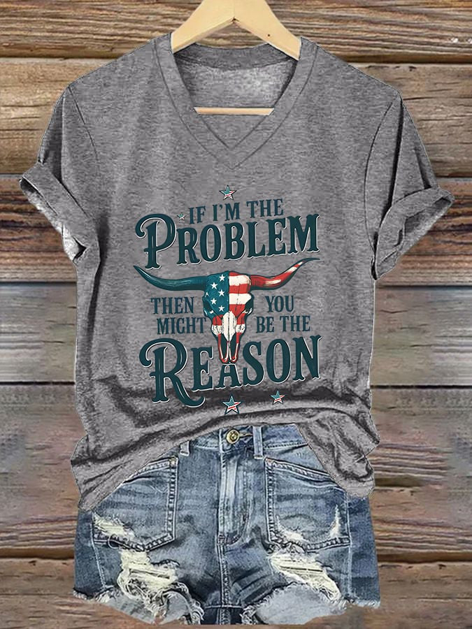 Women's Casual Western Style Graphic Print V-Neck Short Sleeve T-Shirt