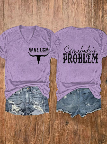Women's Wallen Wallen Somebody's Problem Print V-Neck T-Shirt