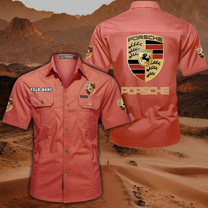Porsche Custom Name Short Sleeve Button-Up Shirt – Racing Style