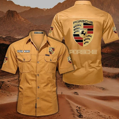 Porsche Custom Name Short Sleeve Button-Up Shirt – Racing Style