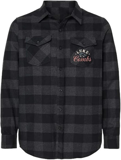 LC Getting Old Spellout Flannel Shirt, Black Plaid