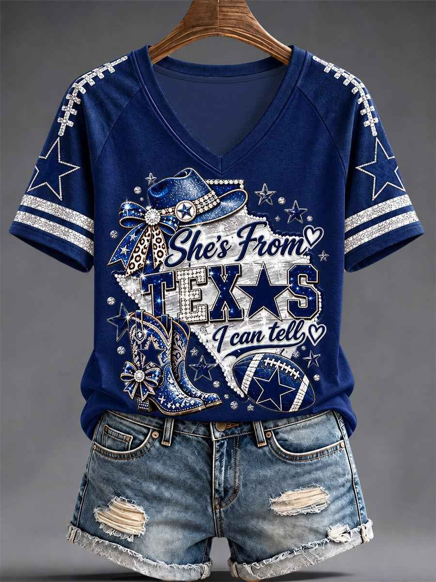 Women's Football Gameday Gift For Football Fans Casual V-Neck Tee Shirt