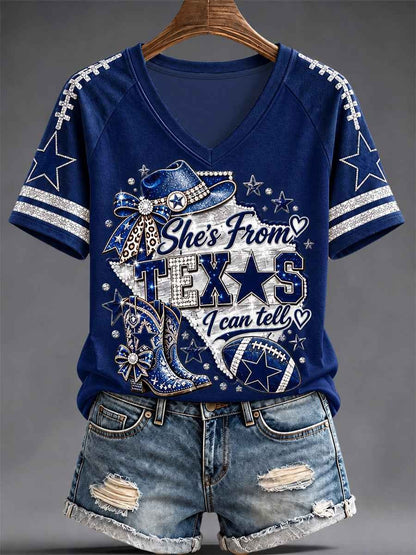 Women's Football Gameday Gift For Football Fans Casual V-Neck Tee Shirt