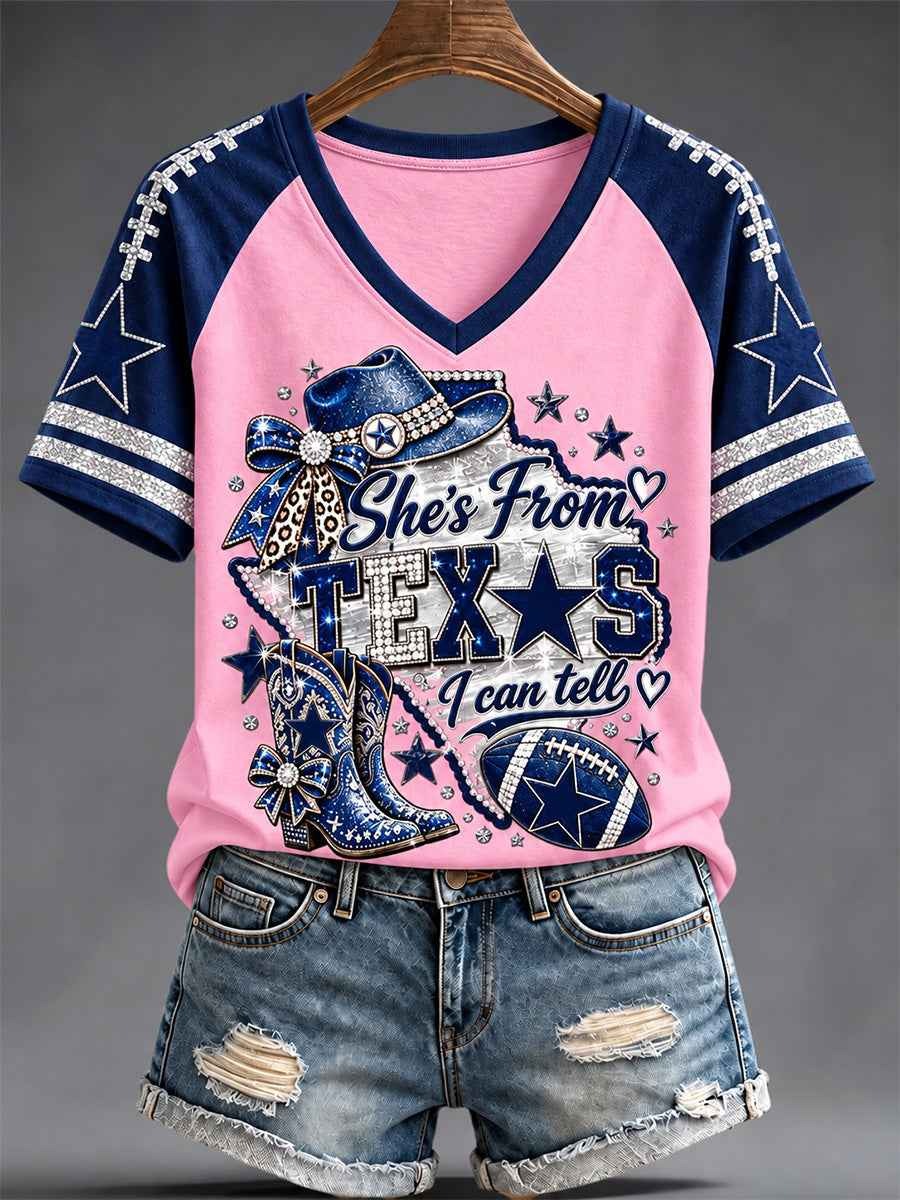 Women's Football Gameday Gift For Football Fans Casual V-Neck Tee Shirt
