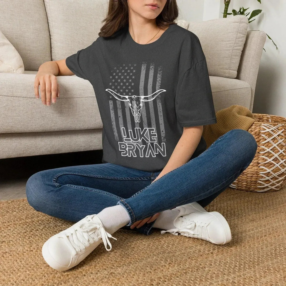 Longhorn Skull American Flag T-Shirt | LB Country Shirt Gildan 5000, Sweatshirt & Hoodie