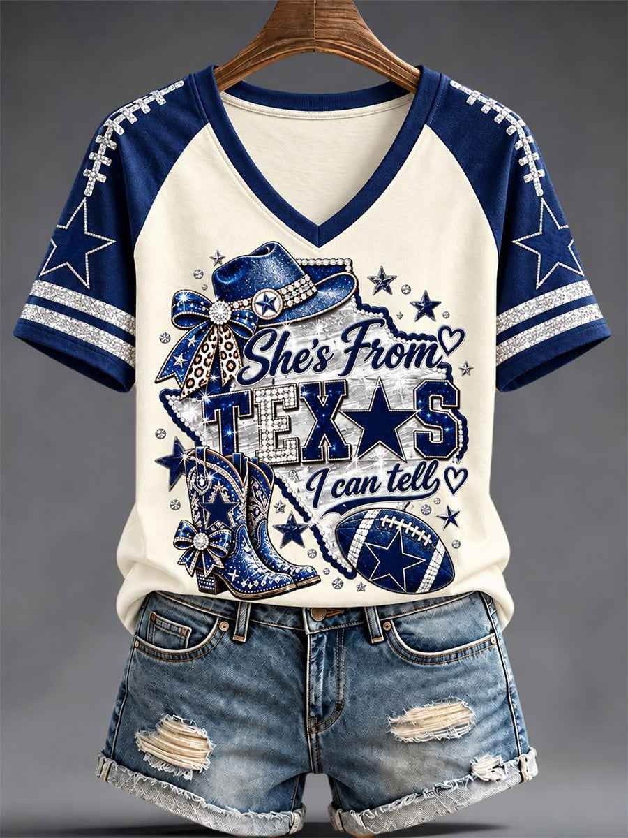 Women's Football Gameday Gift For Football Fans Casual V-Neck Tee Shirt