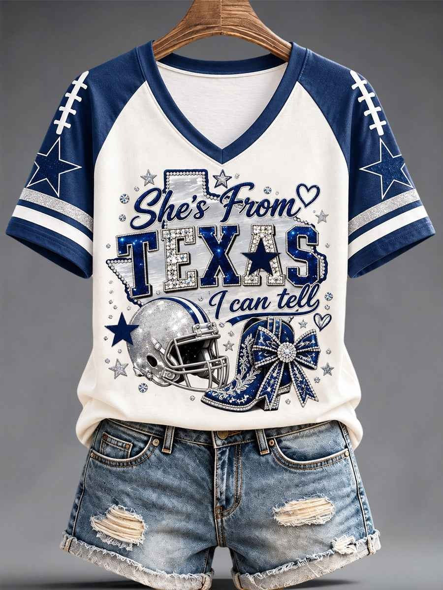 Women's Football Gameday Gift For Football Fans Casual V-Neck Tee