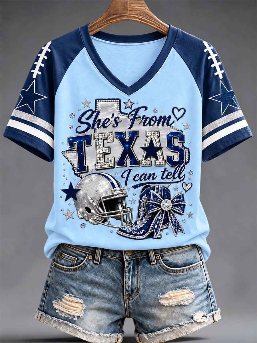 Women's Football Gameday Gift For Football Fans Casual V-Neck Tee