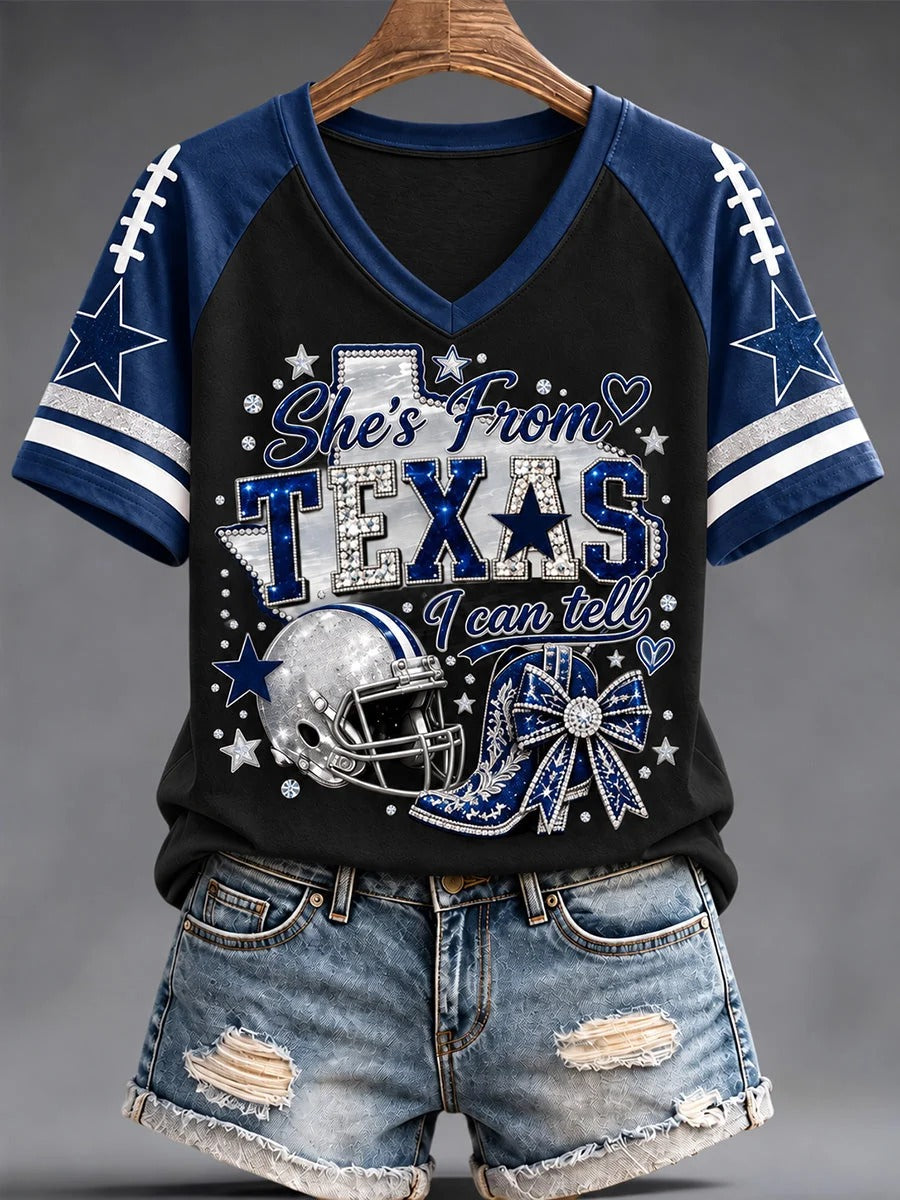 Women's Football Gameday Gift For Football Fans Casual V-Neck Tee