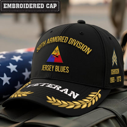 Cowgic Army 50th Armored Division Embroidered Classic Structured Cap - Embroidered Cap for Veterans
