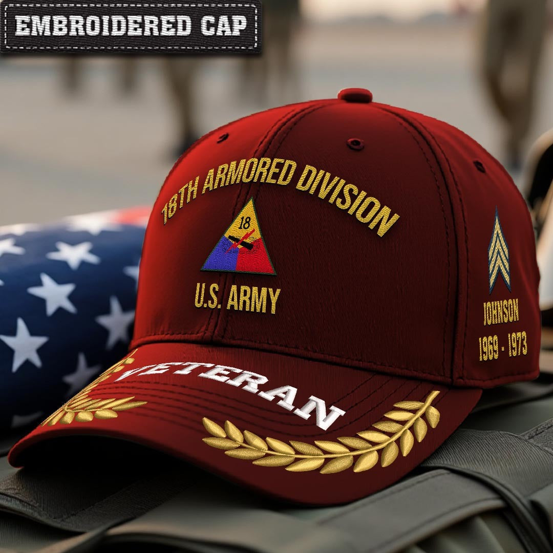 Cowgic U.S. Army 18th Armored Division Embroidered Classic Structured Cap - Embroidered Cap for Veterans