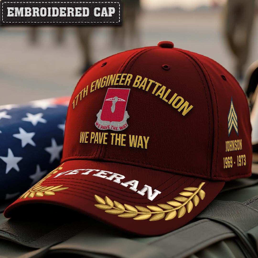 Cowgic Army 17th Engineer Battalion Embroidered Classic Structured Cap - Embroidered Cap for Veterans
