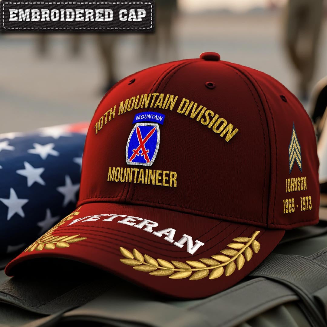 Cowgic U.S. Army 10th Mountain Division Embroidered Classic Structured Cap - Embroidered Cap for Veterans
