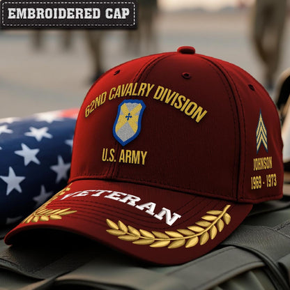 Cowgic U.S. Army 62nd Cavalry Division Embroidered Classic Structured Cap - Embroidered Cap for Veterans