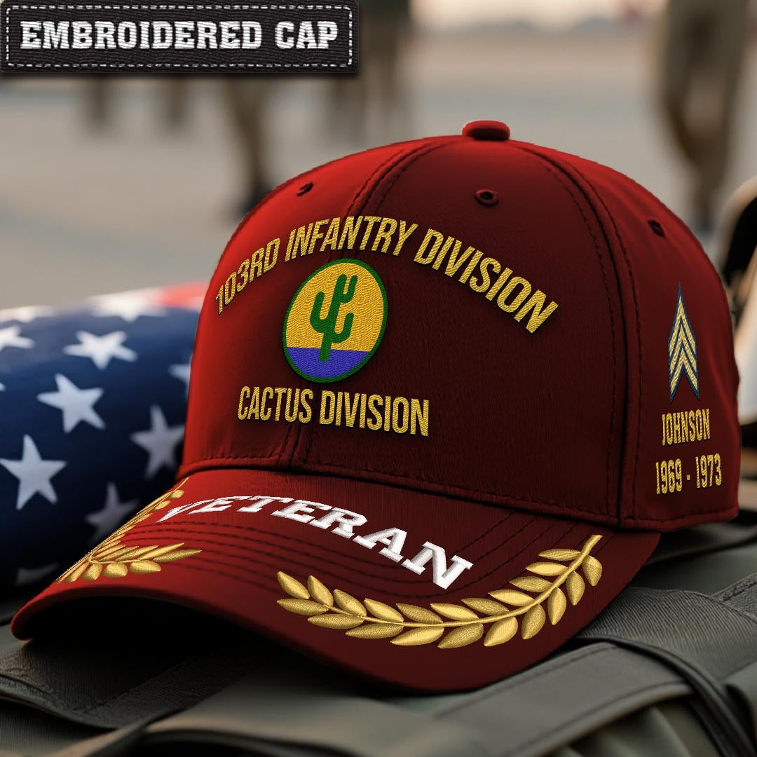 Cowgic U.S. Army 103rd Infantry Division Embroidered Classic Structured Cap - Embroidered Cap for Veterans
