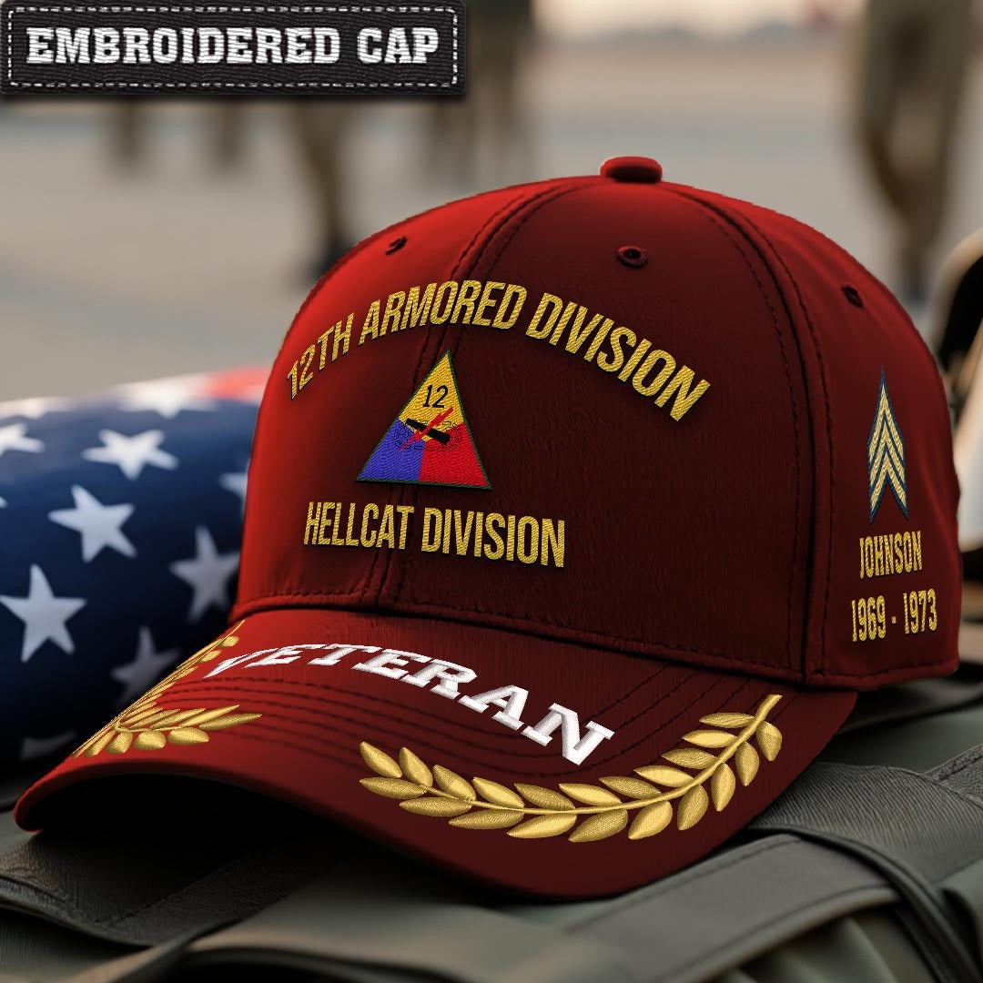 Cowgic U.S. Army 12th Armored Division Embroidered Classic Structured Cap - Embroidered Cap for Veterans