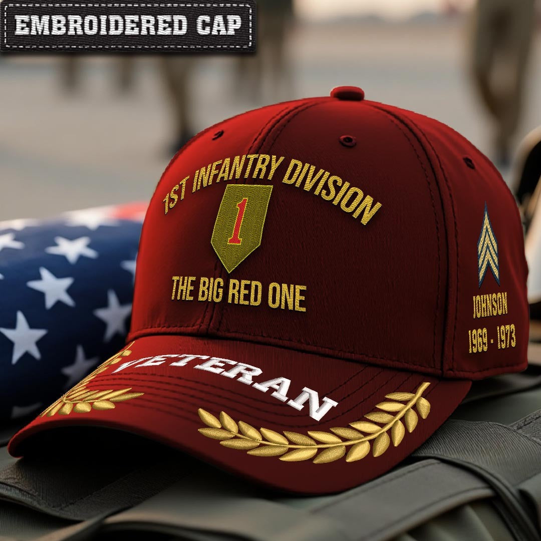 Cowgic U.S. Army 1st Infantry Division Embroidered Classic Structured Cap - Embroidered Cap for Veterans
