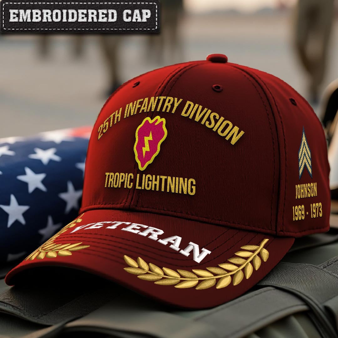 Cowgic U.S. Army 25th Infantry Division Embroidered Classic Structured Cap - Embroidered Cap for Veterans
