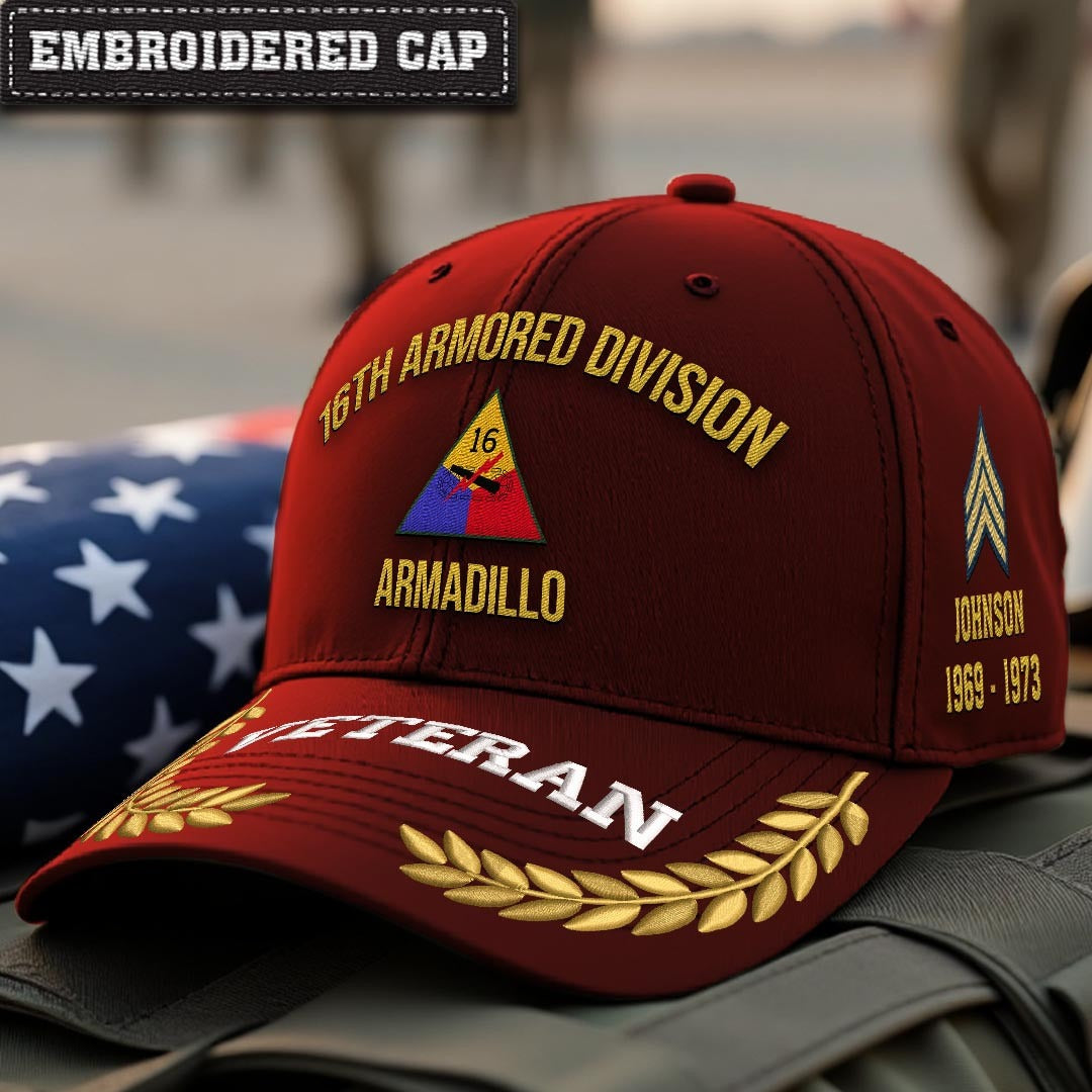 Cowgic U.S. Army 16th Armored Division Embroidered Classic Structured Cap - Embroidered Cap for Veterans