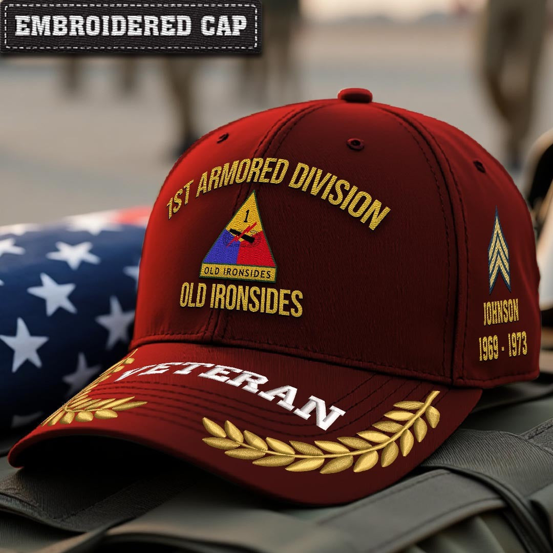 Cowgic U.S. Army 1st Armored Division Embroidered Classic Structured Cap - Embroidered Cap for Veterans