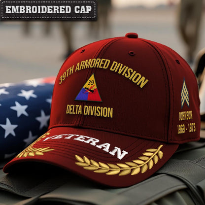 Cowgic U.S. Army 39th Armored Division Embroidered Classic Structured Cap - Embroidered Cap for Veterans