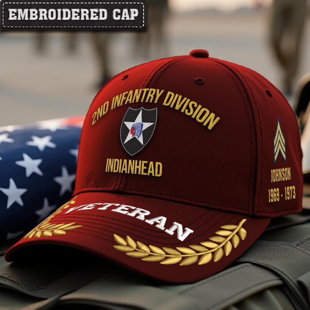 Cowgic U.S. Army 2nd Infantry Division Embroidered Classic Structured Cap - Embroidered Cap for Veterans