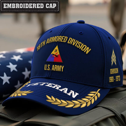 Cowgic U.S. Army 18th Armored Division Embroidered Classic Structured Cap - Embroidered Cap for Veterans