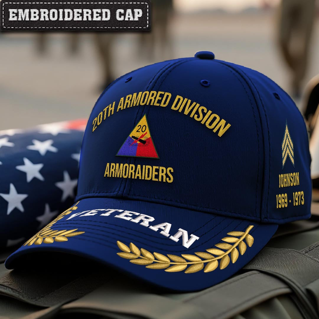 Cowgic U.S. Army 20th Armored Division Embroidered Classic Structured Cap - Embroidered Cap for Veterans