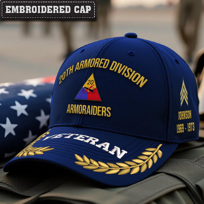 Cowgic U.S. Army 20th Armored Division Embroidered Classic Structured Cap - Embroidered Cap for Veterans