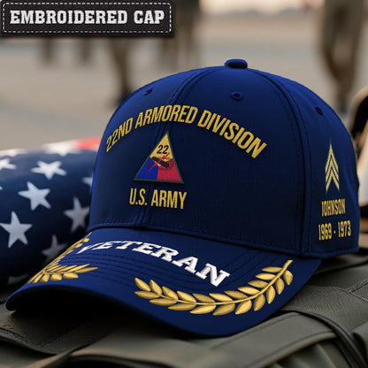 Cowgic U.S. Army 22nd Armored Division Embroidered Classic Structured Cap - Embroidered Cap for Veterans