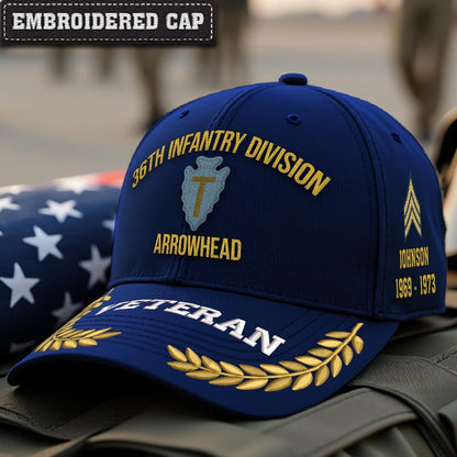 Cowgic U.S. Army 36th Infantry Division Embroidered Classic Structured Cap - Embroidered Cap for Veterans