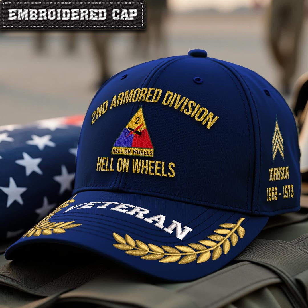 Cowgic U.S. Army 2nd Armored Division Embroidered Classic Structured Cap - Embroidered Cap for Veterans