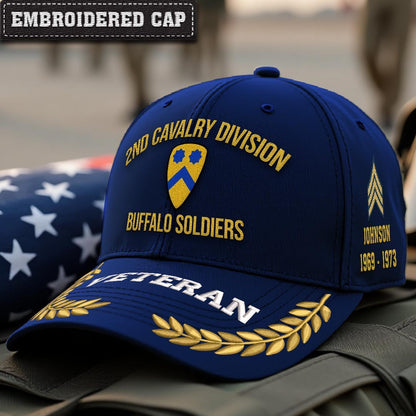 Cowgic U.S. Army 2nd Cavalry Division Embroidered Classic Structured Cap - Embroidered Cap for Veterans